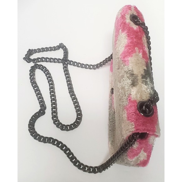 Velvet Silk Purse Brooke/Coco Style Bag Pink/Gray Ikat Black Chain Twist Lock